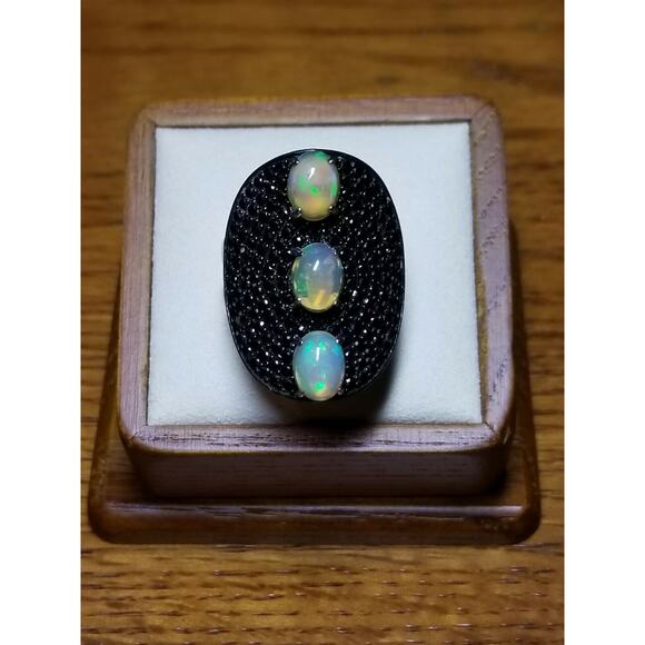 Carol Brodie Rarities Opal and Black Spinel Sterling Silver Ring SZ 8.5 J100322 - Picture 4 of 4